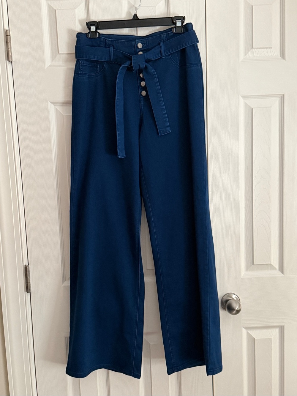 G by Giuliani Wide-Leg High-Waist Jeans with Faux Button Fly Tie Belt NWOT
